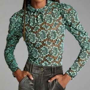 Anthropologie Green Lace Blouse